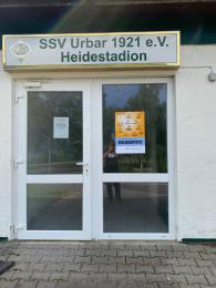 LSB-Hygieneplakat angebracht an den Eingangstüren des Vereinsheimes des SSV 1921 Urbar e.V. 