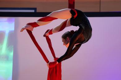 Vera Ruzhentcova zeigt artistische Einlagen am Vertikaltuch.