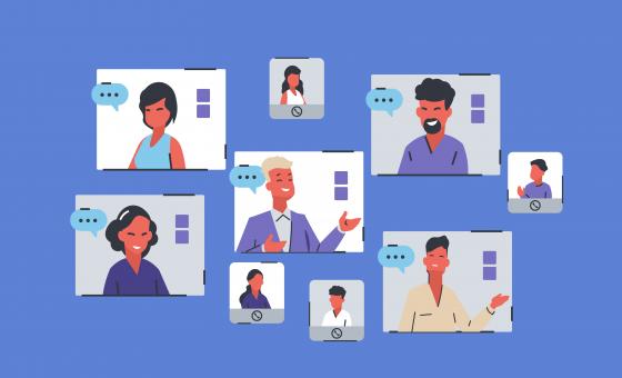 Business Meeting Videocall Fenster auf Bildschirm Vektor Cartoon Videokonferenz Konzept