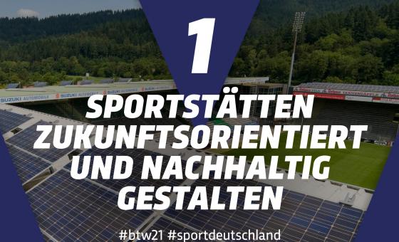 Politische Forderung "Sportstätten zukunftsorientiert und nachhaltig gestalten" als Template dargestellt.