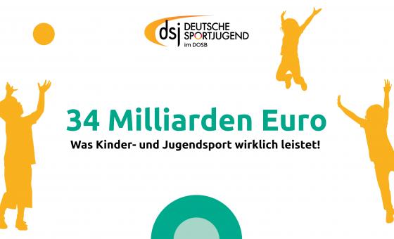 Grafik, auf der "34 Milliarden Euro - was Kinder- und Jugendsport wirklich leistet" steht